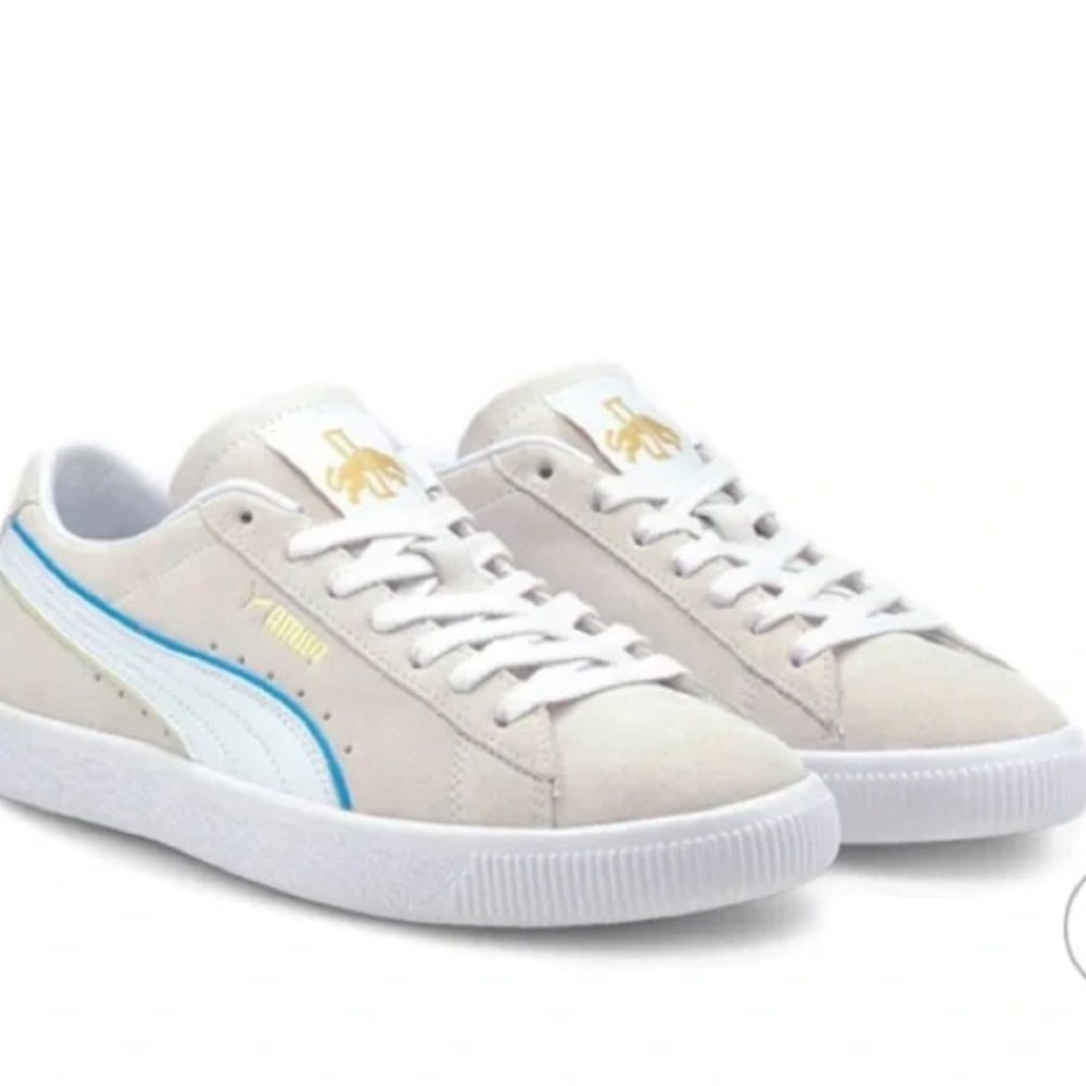 NEW MEN'S Puma x Rudolf Dassler Suede VTG  SIZE 10.5  Beige Blue Gold